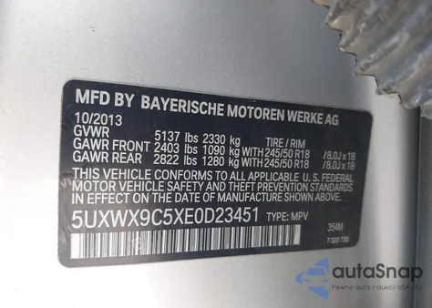 2014 BMW X3 xDrive28I from USA, damaged, VIN 5UXWX9C5XE0D23451